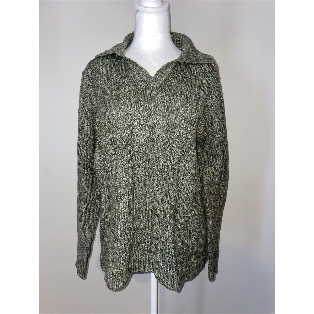 Vtg White Stag Green Heather Knit Collared Sweater Women’s XL 16/18